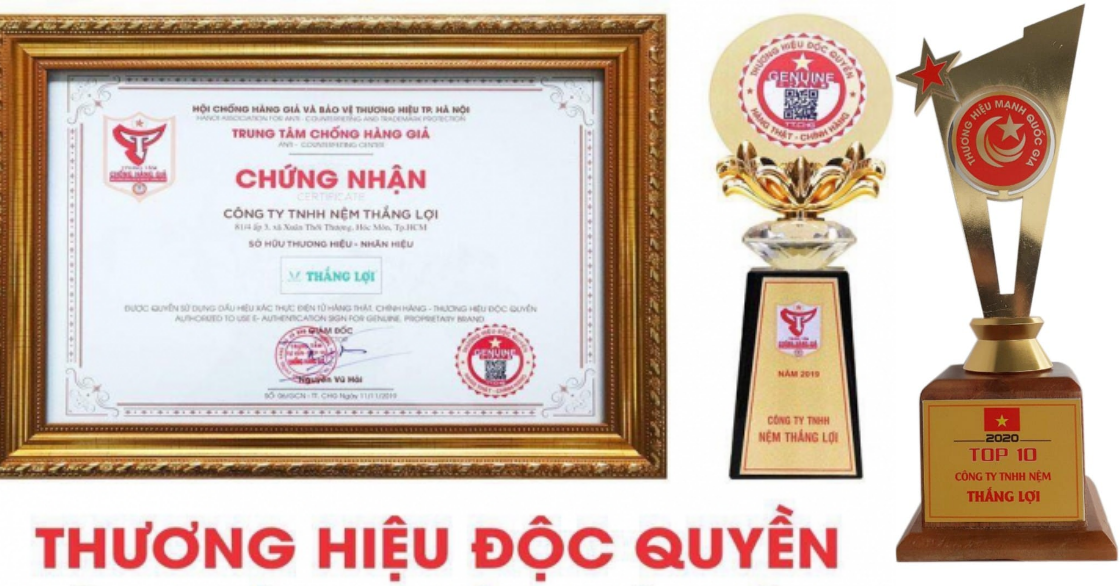 NỆM CAO SU NON THẮNG LỢI Chứng nhận và danh hiệu của nệm cao su non thắng lợi