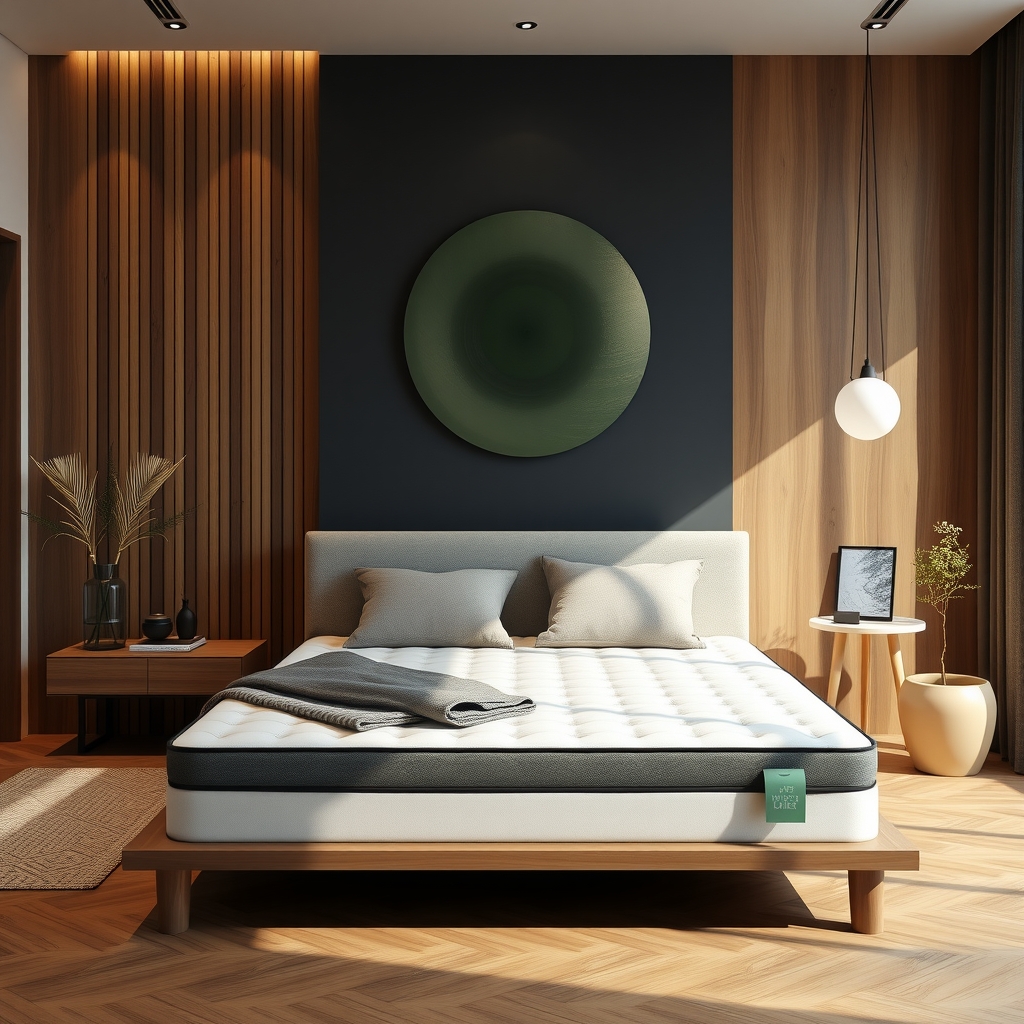 Nệm cao su được đặt vừa vặn trong phòng ngủ hiện đại 