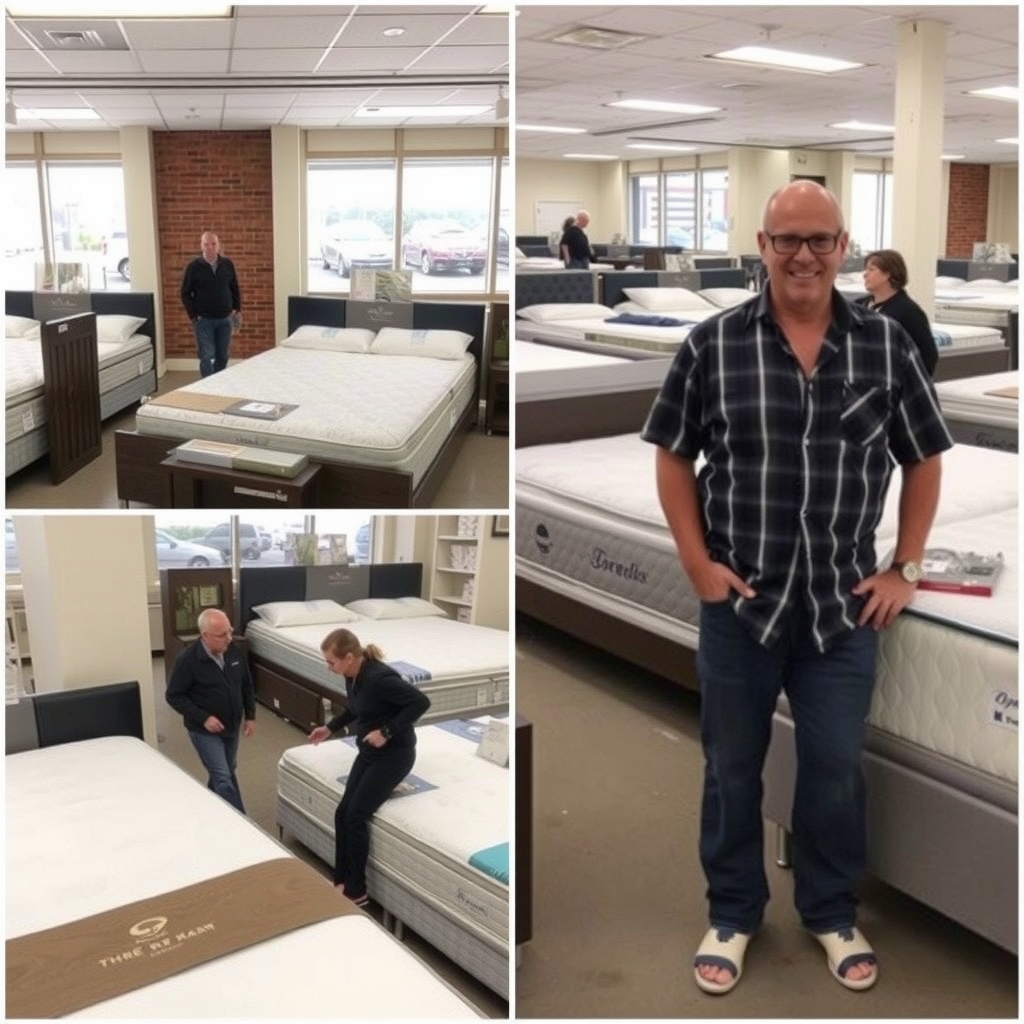 Khách hàng đang trải nghiệm các dòng nệm tại cửa hàng 