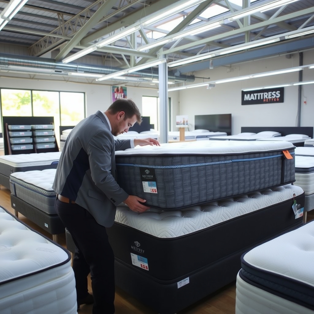 Kiểm tra chất lượng nệm tại cửa hàng 